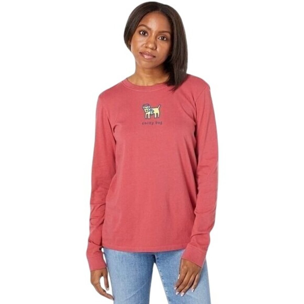Life is Good Womens‎ Long Sleeve Graphic Tee Shirt Red Dog Chilly Dog M comfort